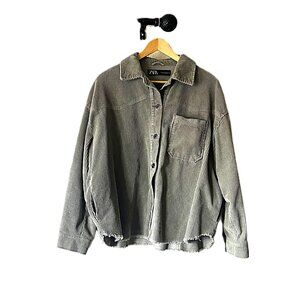 Zara Long Sleeve Shirt Women's Size XL Sage Green Corduroy w/Side Pockets